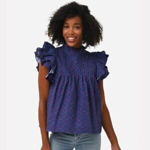 OLIPHANT Women's Pintuck Ruffle Top (Size SMALL)